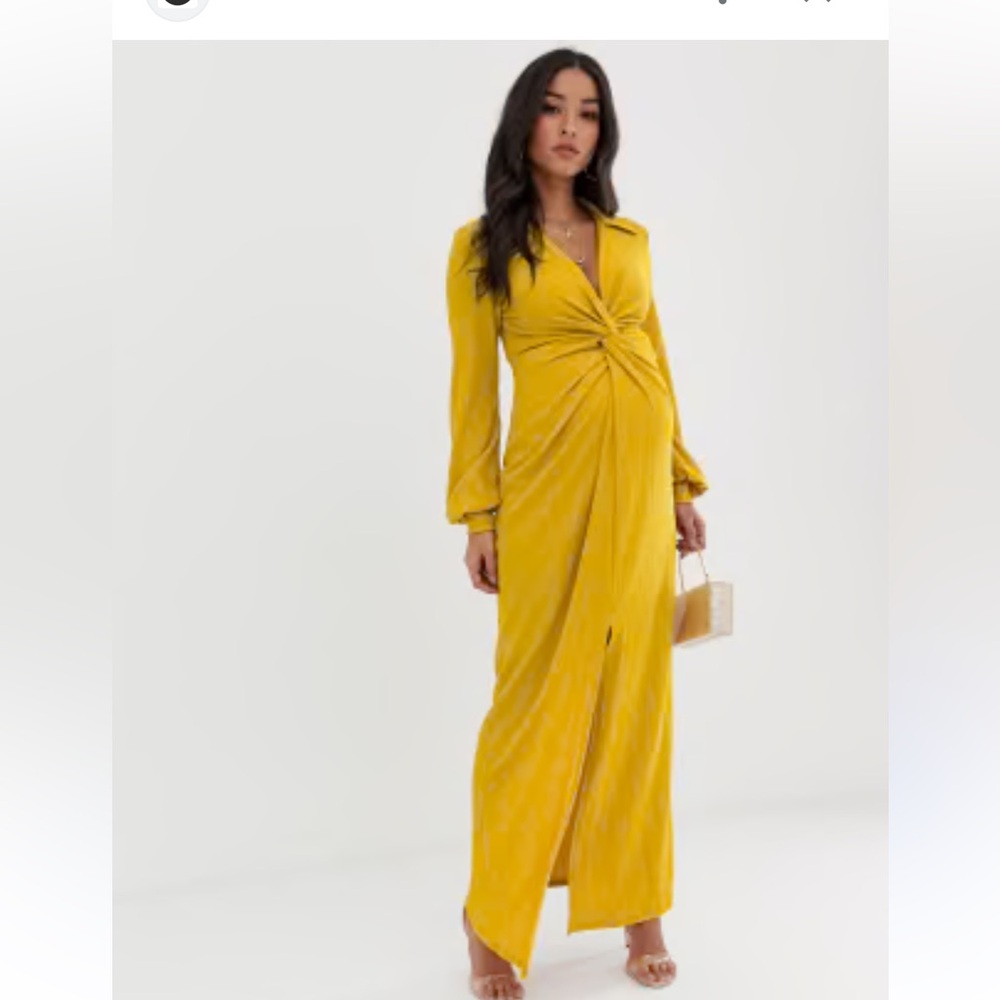 ASOS yellow maxi low cut dress. NOT maternity dress but could be used as such.